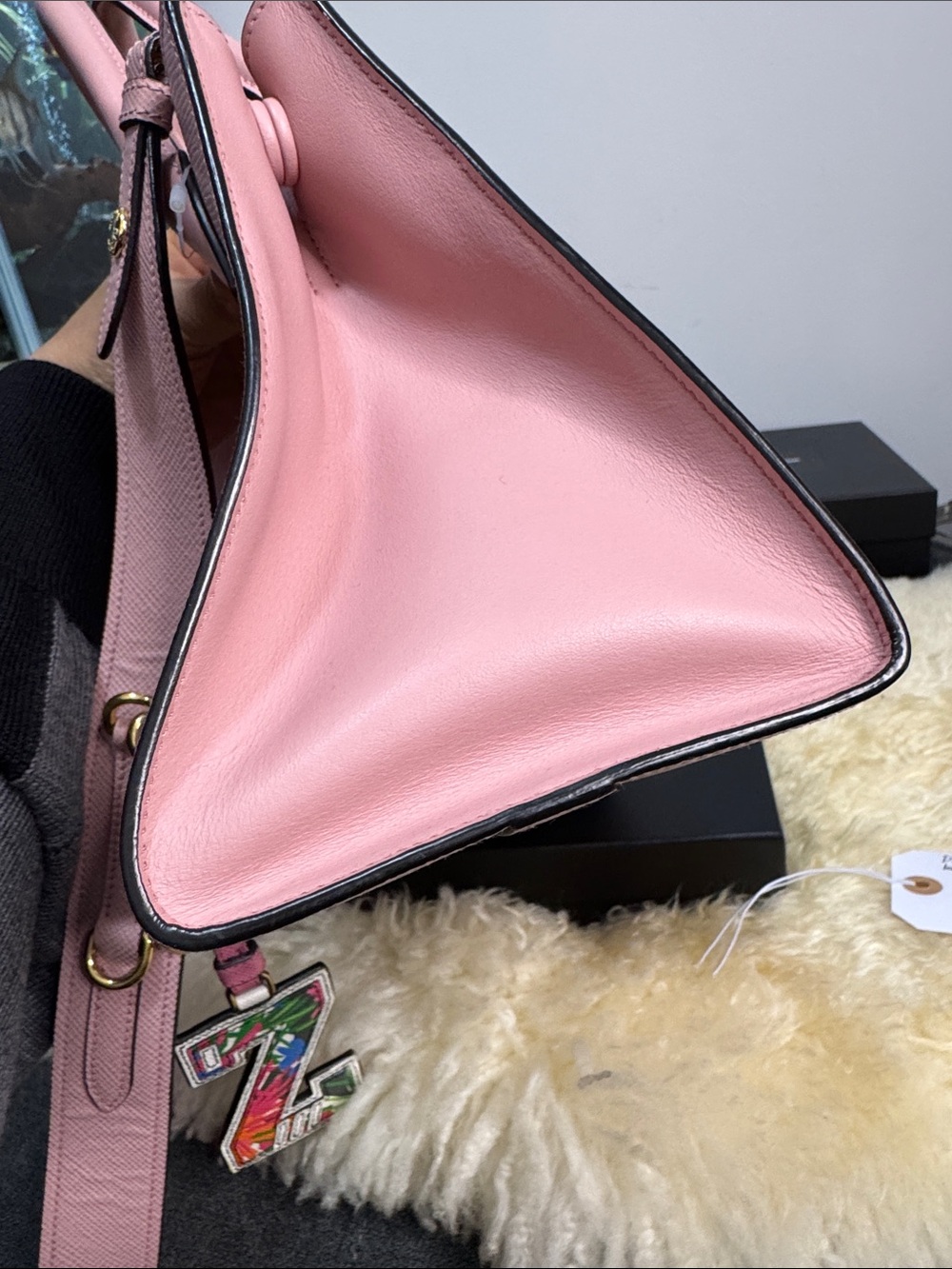 Prada Pink Saffiano Satchel with Gold Hardware - Picture 7 of 8